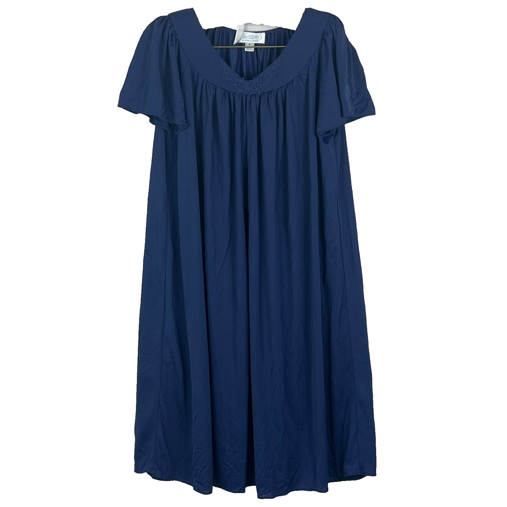 Collette Miss Elaine Flutter Sleeve Long Nightgown Embroidered Floral V Neck